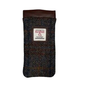 Harris Tweed Maccessori Glasses Case 100% Pure New Wool Brown Leather Trim
